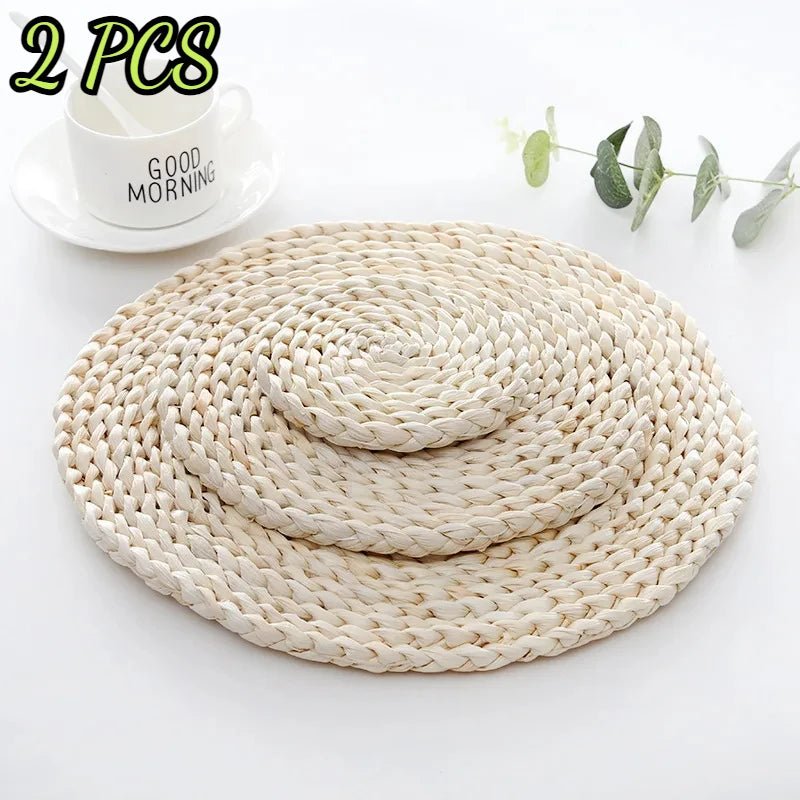 2 PCS Round Wicker Woven Placemats for Dining Table Natural Braided Rattan Tablemat Charger Plates for Holiday Kitchen TableMat - BELMA