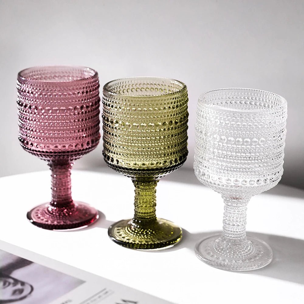 2pcs Glass European Retro Colored Wine Glass Goblet Wedding Party Red Wine Goblet Carved Embossed Juice Cup Water Glassware - BELMA