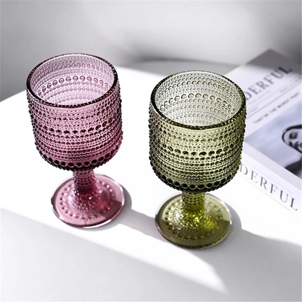 2pcs Glass European Retro Colored Wine Glass Goblet Wedding Party Red Wine Goblet Carved Embossed Juice Cup Water Glassware - BELMA