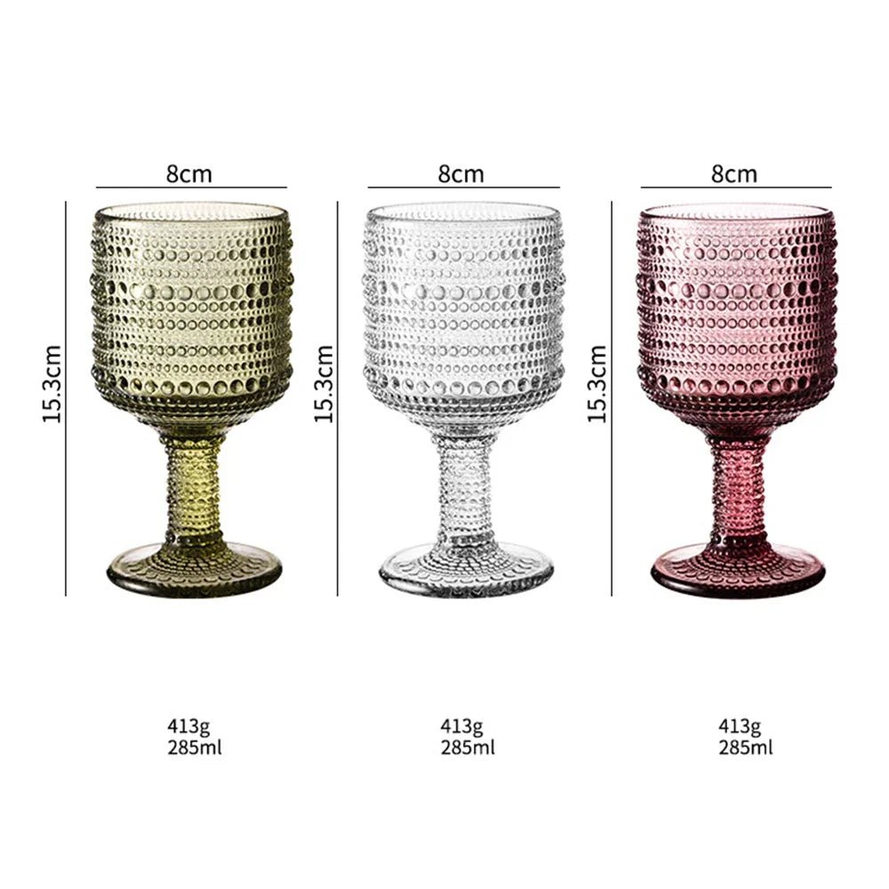 2pcs Glass European Retro Colored Wine Glass Goblet Wedding Party Red Wine Goblet Carved Embossed Juice Cup Water Glassware - BELMA