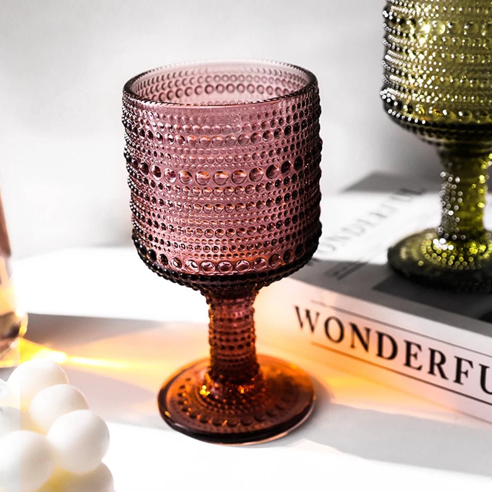 2pcs Glass European Retro Colored Wine Glass Goblet Wedding Party Red Wine Goblet Carved Embossed Juice Cup Water Glassware - BELMA