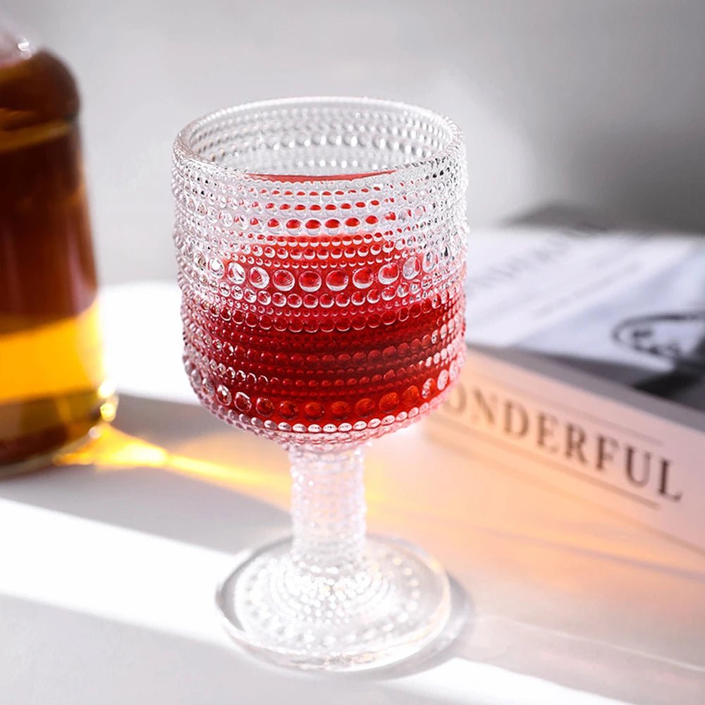 2pcs Glass European Retro Colored Wine Glass Goblet Wedding Party Red Wine Goblet Carved Embossed Juice Cup Water Glassware - BELMA