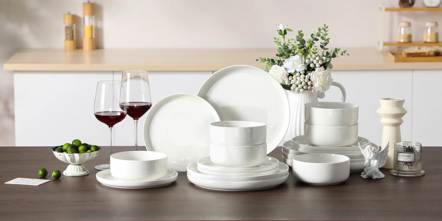 Service de table en porcelaine céramique série MALACASA Luna 18 pièces avec 6 assiettes à dîner/dessert, service de table pour 6 personnes