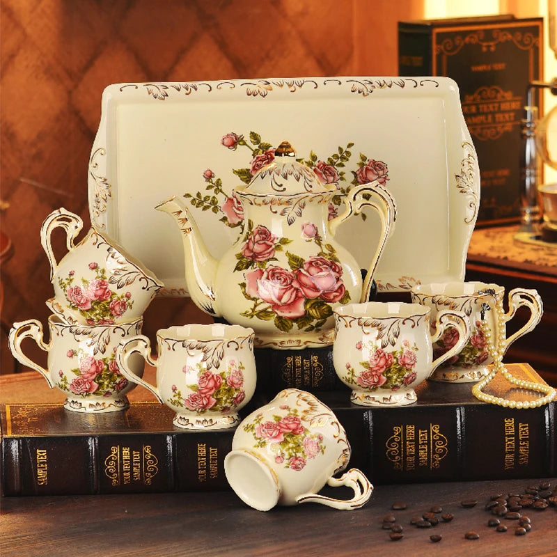 Coffeeware Porcelain Coffee Pot Cups Tray Set European Ceramic Teapot Mug Set Drinkware Afternoon Tea Party Hotel Coffee Pot Cup