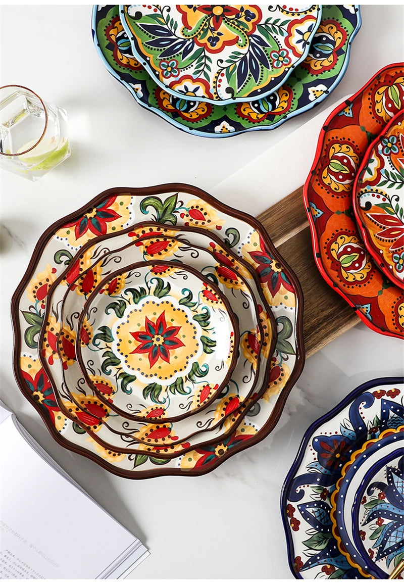 Dishes dishes household Bohemian ceramic dishes personality Western dish steak creative snack plates dinner plates