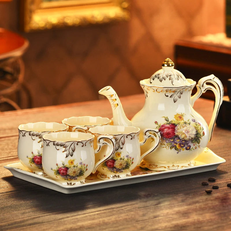 Coffeeware Porcelain Coffee Pot Cups Tray Set European Ceramic Teapot Mug Set Drinkware Afternoon Tea Party Hotel Coffee Pot Cup