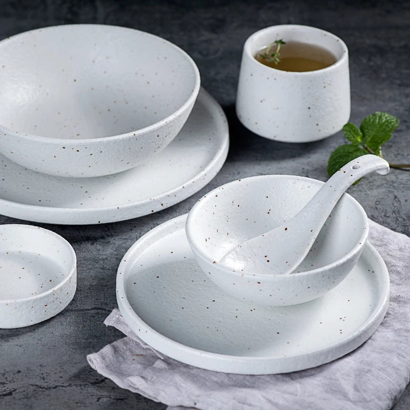 Bol en céramique de style nordique simple, bol à nouilles, assiette, assiette à dîner, assiette à dîner, tasse, cuillère, ensemble de couverts occidentaux