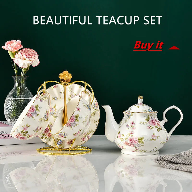 Coffee Cup Saucer Spoon Set Flower Tea Cups Set European Porcelain Cup and Saucer For Coffee Ceramic Cups Mugs Gift