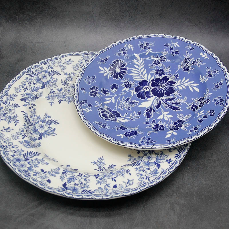 The Blue And White Dinner Set Elegant England Style Dinner Ware Ceramic Breakfast Plate Beef Dishes Dessert Dish Soup Bowl