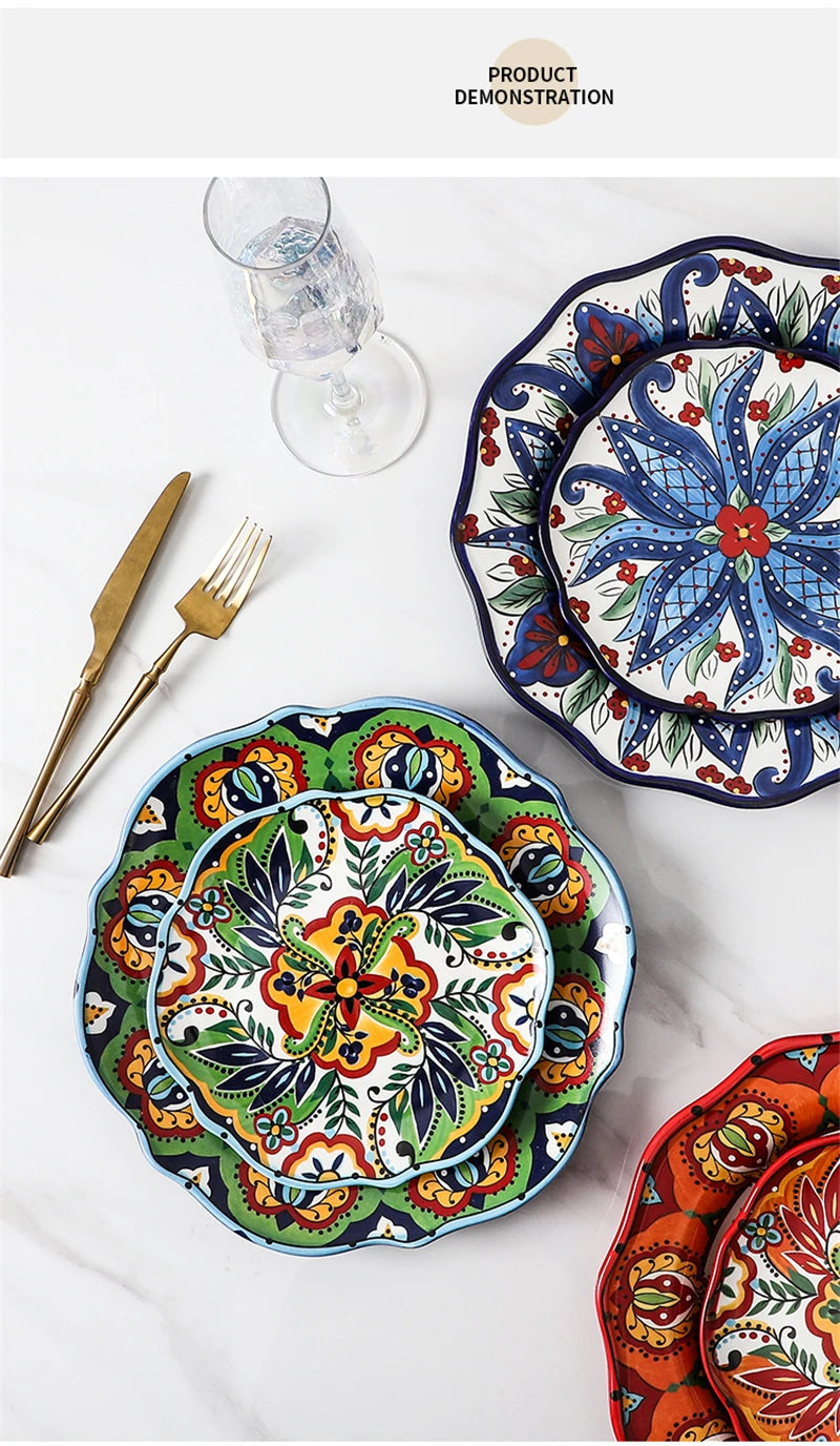 Dishes dishes household Bohemian ceramic dishes personality Western dish steak creative snack plates dinner plates