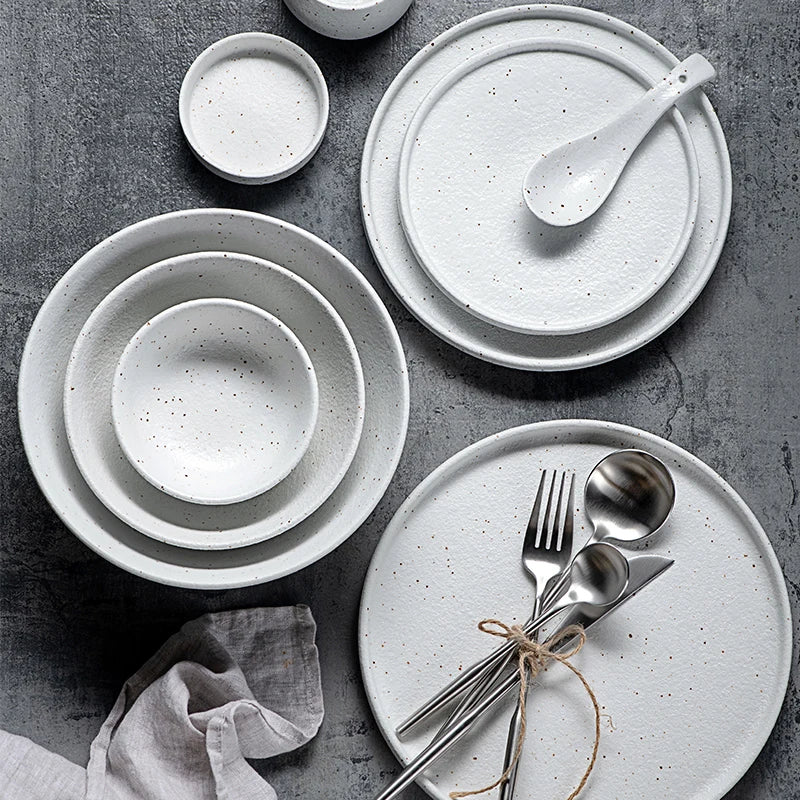 Bol en céramique de style nordique simple, bol à nouilles, assiette, assiette à dîner, assiette à dîner, tasse, cuillère, ensemble de couverts occidentaux