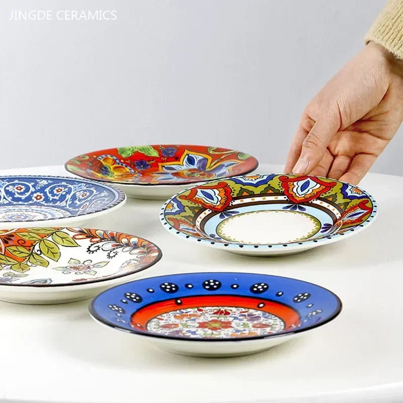 6.5 Inches European Ceramic Dinner Plates Hand Painted Western Salad Plate Household Exquisite Fruit Dish Kitchen Accessories