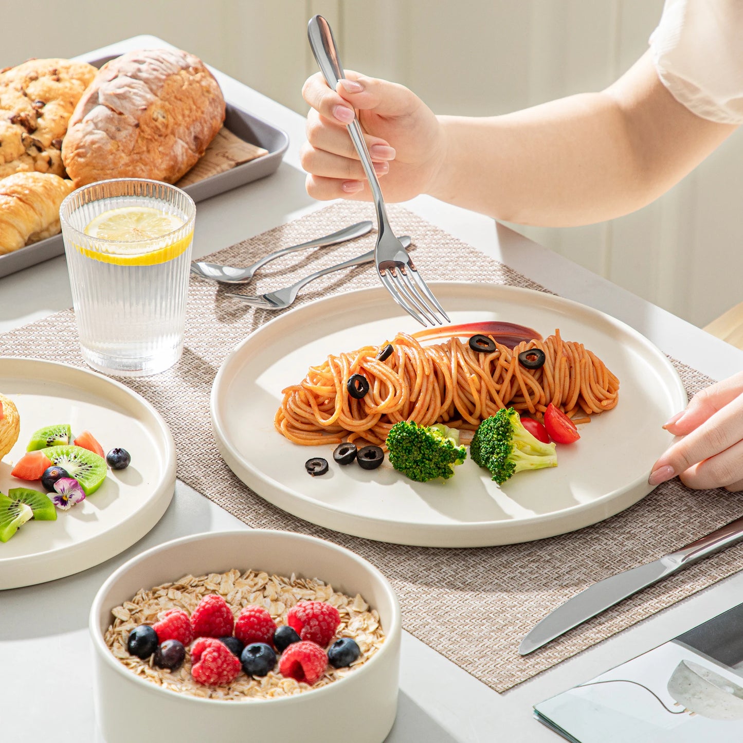 Service de table en grès VANCASSO VENUS série 12/24/36 pièces BLANC CRÈME avec assiette à dîner/dessert/bol pour 4/8/12 personnes