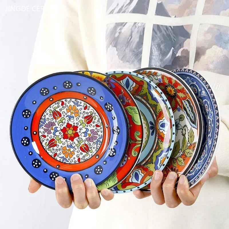 6.5 Inches European Ceramic Dinner Plates Hand Painted Western Salad Plate Household Exquisite Fruit Dish Kitchen Accessories