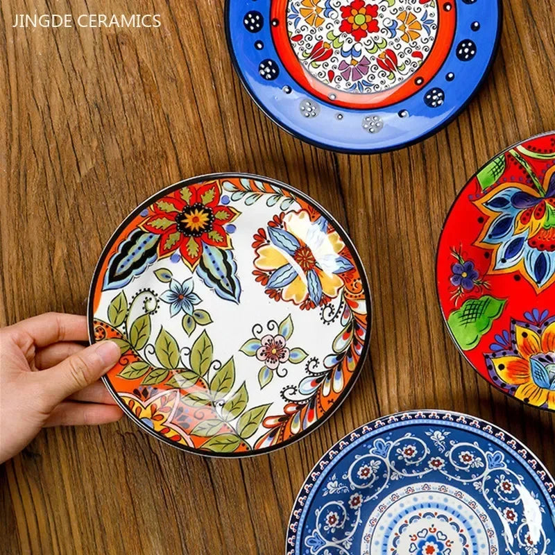 6.5 Inches European Ceramic Dinner Plates Hand Painted Western Salad Plate Household Exquisite Fruit Dish Kitchen Accessories