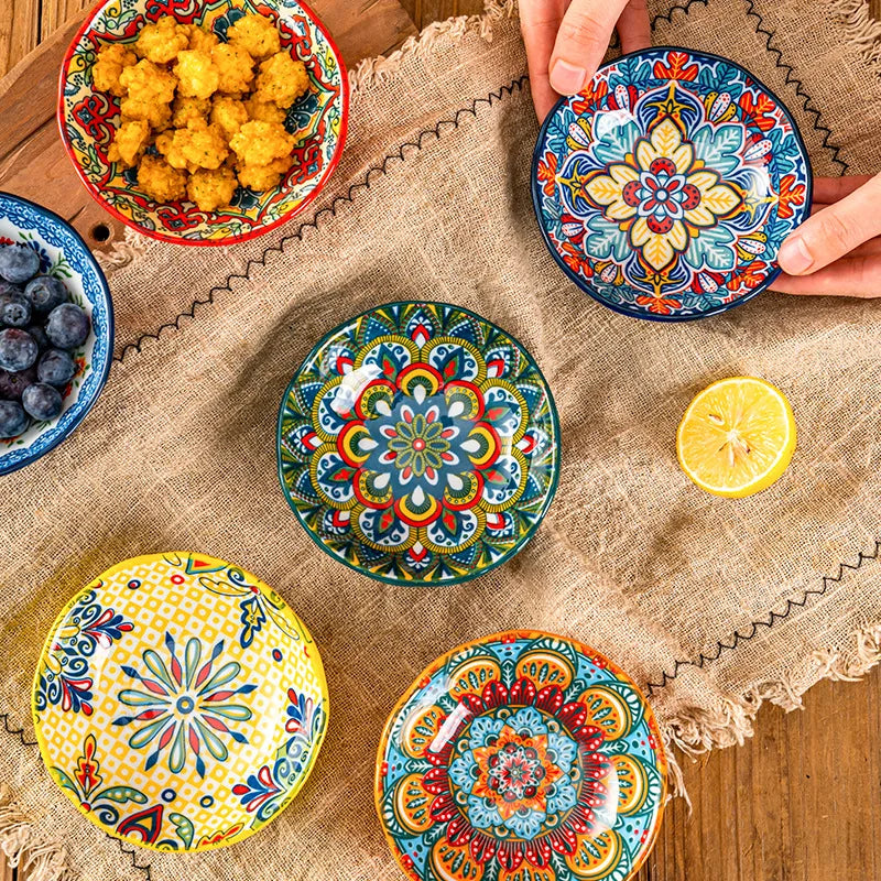 Creative Dinner Plate Household Ceramic Tableware Bohemian Plate Light Luxury Retro Soy Sauce Dish Dessert Bread Snack Dishes