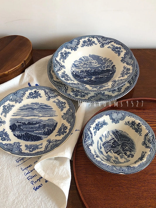 Dutch Retro Blue Breakfast Dessert Plate Salad Bowl Pasta Plate Soup Bowl Steak Plate Home Tableware Set dish set