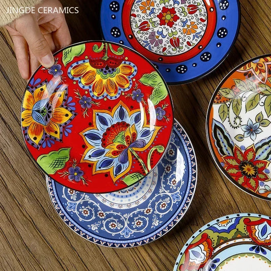 6.5 Inches European Ceramic Dinner Plates Hand Painted Western Salad Plate Household Exquisite Fruit Dish Kitchen Accessories