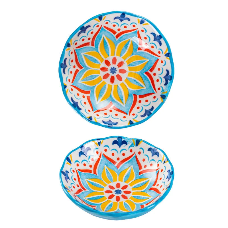 Creative Dinner Plate Household Ceramic Tableware Bohemian Plate Light Luxury Retro Soy Sauce Dish Dessert Bread Snack Dishes