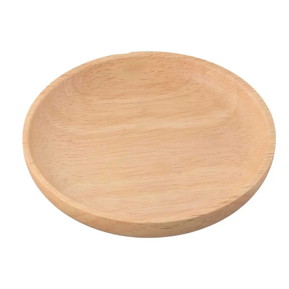 Rubber Wood Eco-Friendly Kitchen Supplies Unbreakable Hand-made Round Wood Plate Tea Tray Dessert Plate Snack Plate