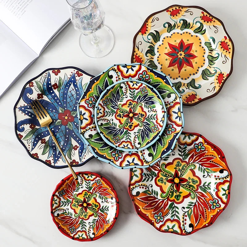 Dishes dishes household Bohemian ceramic dishes personality Western dish steak creative snack plates dinner plates