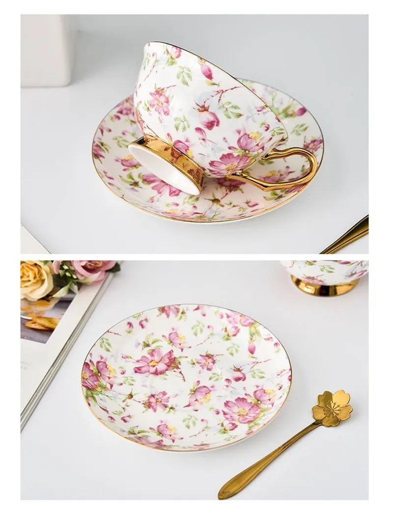 Coffee Cup Saucer Spoon Set Flower Tea Cups Set European Porcelain Cup and Saucer For Coffee Ceramic Cups Mugs Gift