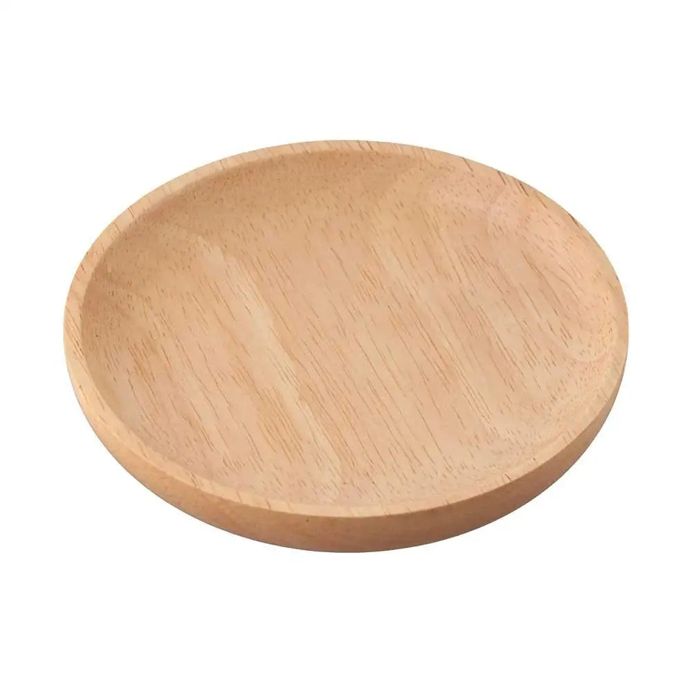 Rubber Wood Eco-Friendly Kitchen Supplies Unbreakable Hand-made Round Wood Plate Tea Tray Dessert Plate Snack Plate