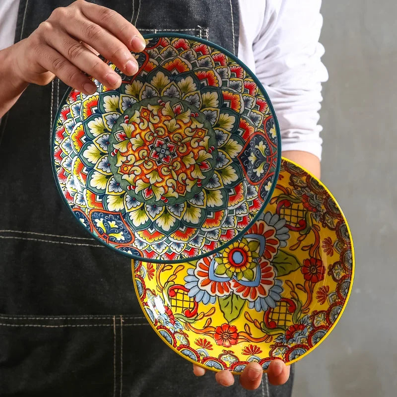 Creative Ceramic Tableware Set, Large Plate, Bohemian Style Dish Combination, Dinner Plate Set, Bowl and Plate Set