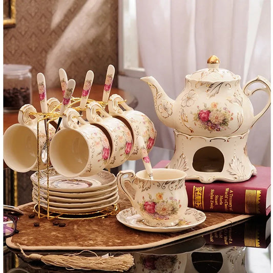 French Style Ceramic Water Cup Hot And Cold Dual-use Tea Service Gold Embossed Coffee Mug Exquisite Carving Afternoon Tea Set