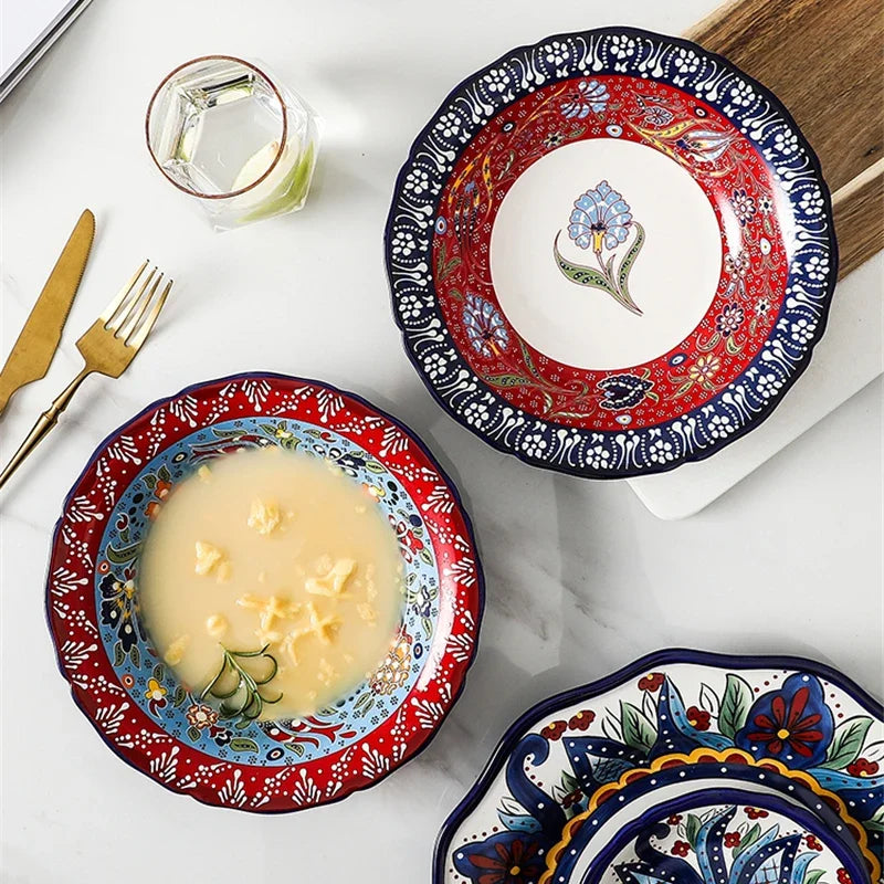 Dishes dishes household Bohemian ceramic dishes personality Western dish steak creative snack plates dinner plates