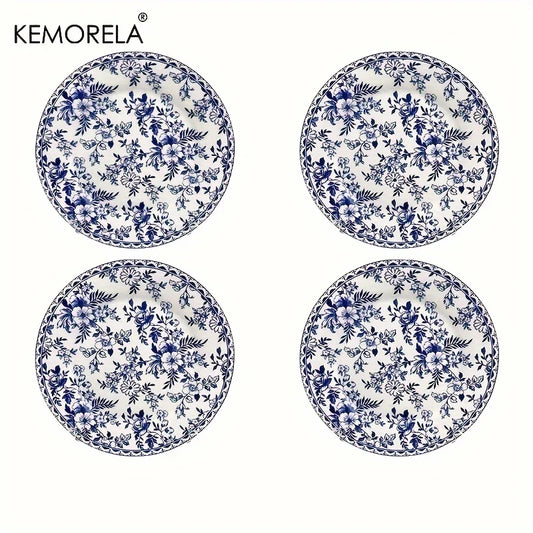 4Pc Vintage Ceramic Plate Five Star Restaurant Blue Pattern Ceramic Plate Afternoon Tea Dessert Cake Plate Breakfast Fruit Plate