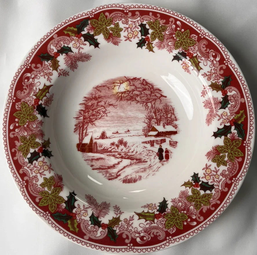 Christmas Italian Classic Red Snow Series Ceramic Dining Plate Creative High end Coffee Cup Plate Soup Plate Mugs Tableware Gift