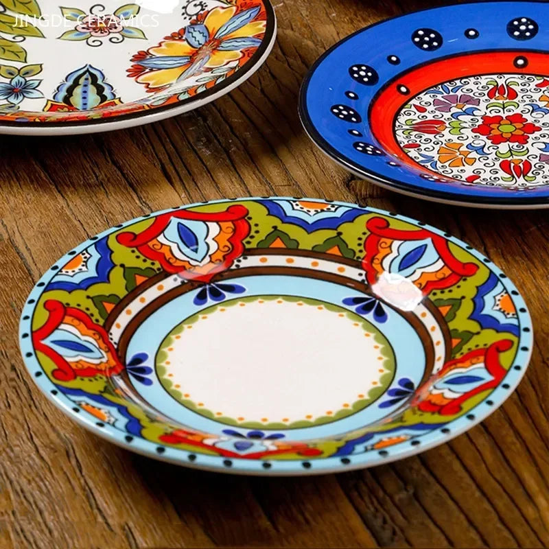 6.5 Inches European Ceramic Dinner Plates Hand Painted Western Salad Plate Household Exquisite Fruit Dish Kitchen Accessories