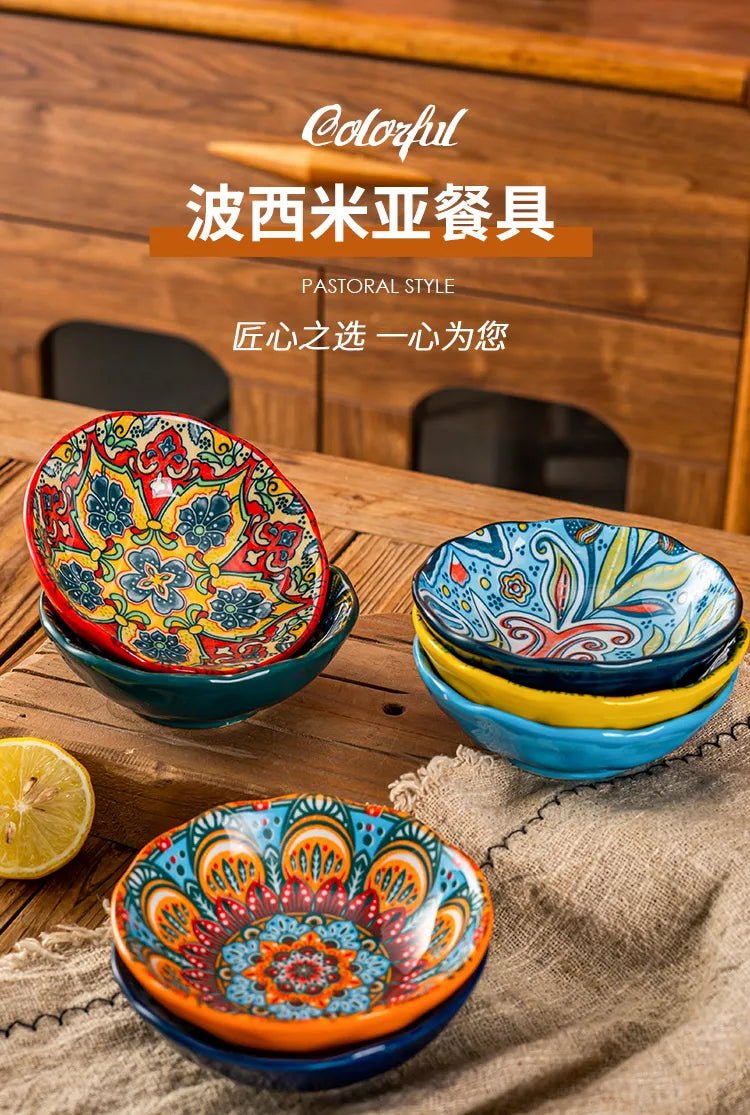 Bohemian Ceramic Sauce Vinegar Dish Hot Pot Barbecue Seasoning Dish Samll Plate For Snack Korean Side Dish Kimchi Dish - BELMA