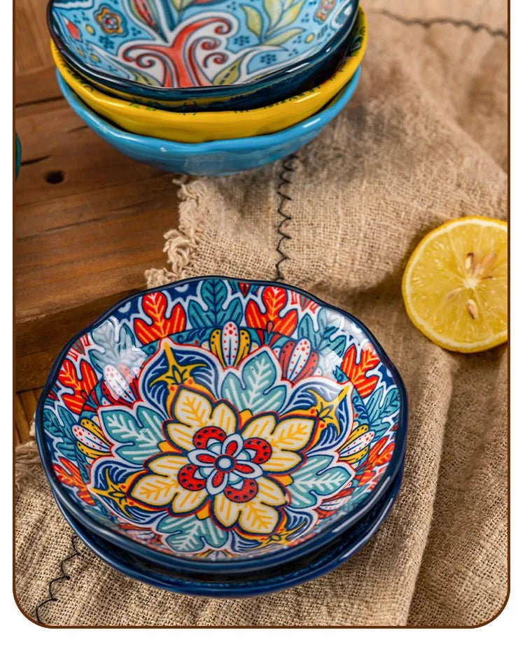 Bohemian Ceramic Sauce Vinegar Dish Hot Pot Barbecue Seasoning Dish Samll Plate For Snack Korean Side Dish Kimchi Dish - BELMA