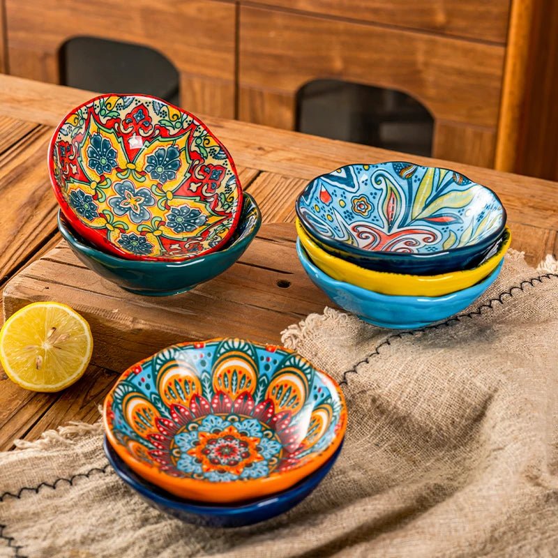 Bohemian Ceramic Sauce Vinegar Dish Hot Pot Barbecue Seasoning Dish Samll Plate For Snack Korean Side Dish Kimchi Dish - BELMA