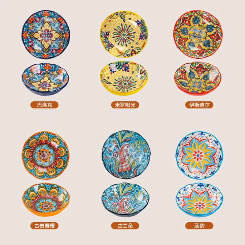 Bohemian Ceramic Sauce Vinegar Dish Hot Pot Barbecue Seasoning Dish Samll Plate For Snack Korean Side Dish Kimchi Dish - BELMA