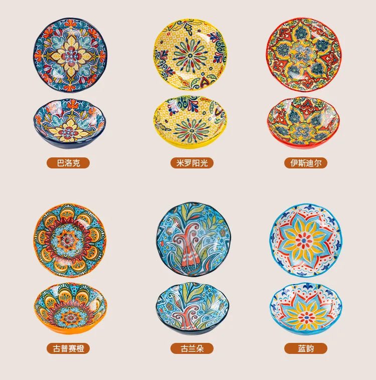 Bohemian Ceramic Sauce Vinegar Dish Hot Pot Barbecue Seasoning Dish Samll Plate For Snack Korean Side Dish Kimchi Dish - BELMA