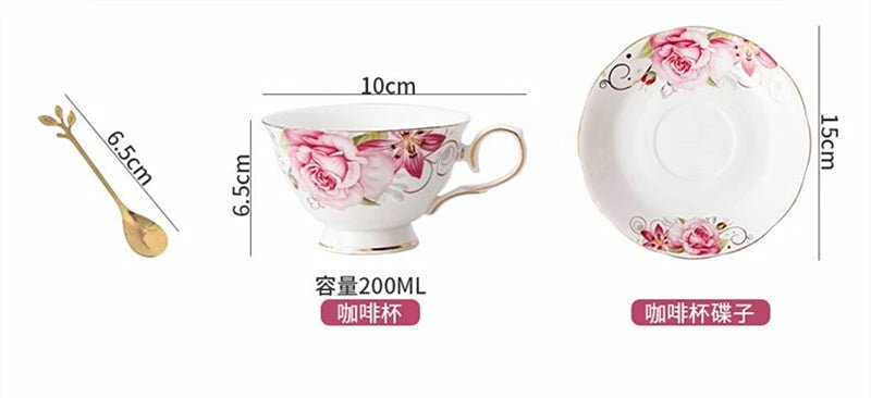 Ceramic Coffee Cup Saucer Spoon Set Flower Tea Cups Set European Porcelain Mug and Saucer For Coffee Cups Mugs Coffeeware Gift - BELMA