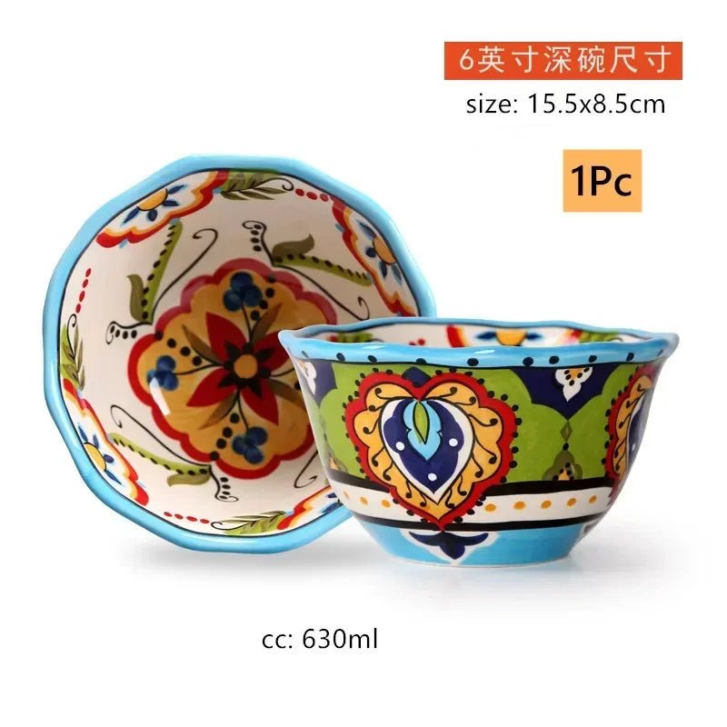 Creative Hand - painted Ceramic Plate European Salad Plate Home Exquisite Porcelain Tableware Noodle Bowl Kitchen Accessories - BELMA