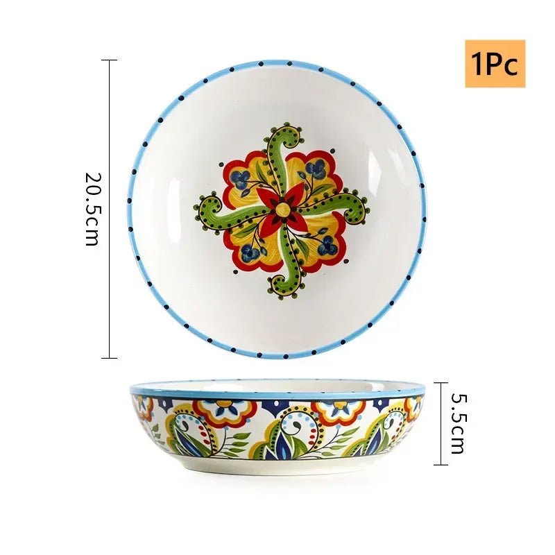 Creative Hand - painted Ceramic Plate European Salad Plate Home Exquisite Porcelain Tableware Noodle Bowl Kitchen Accessories - BELMA