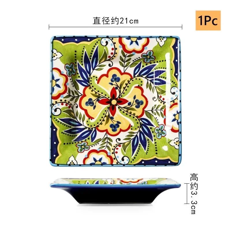 Creative Hand - painted Ceramic Plate European Salad Plate Home Exquisite Porcelain Tableware Noodle Bowl Kitchen Accessories - BELMA