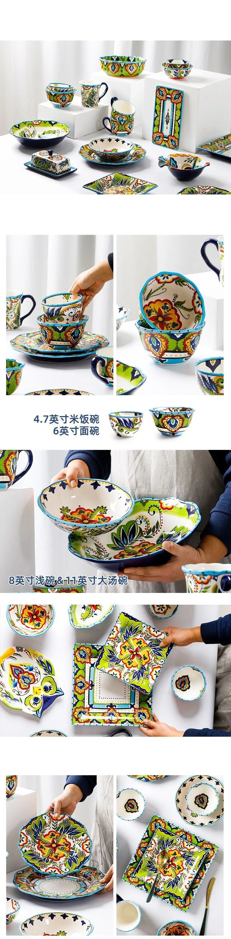 Creative Hand - painted Ceramic Plate European Salad Plate Home Exquisite Porcelain Tableware Noodle Bowl Kitchen Accessories - BELMA