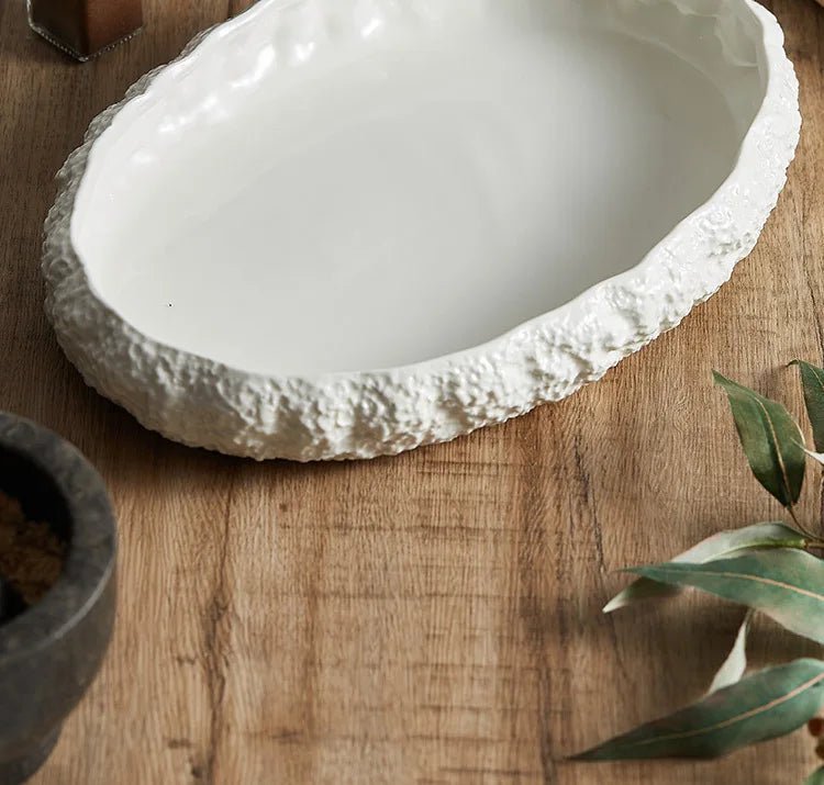 Rock Texture Ceramic Main Dish Plate Kitchen Household Pasta Steak Dish Plate Creative Pure White Characteristic Tableware - BELMA