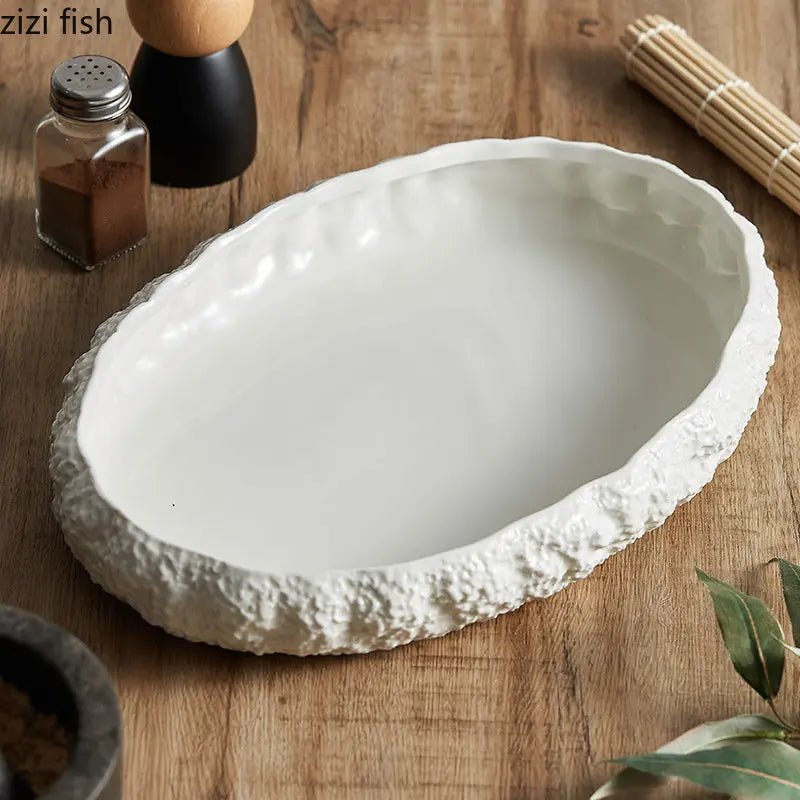 Rock Texture Ceramic Main Dish Plate Kitchen Household Pasta Steak Dish Plate Creative Pure White Characteristic Tableware - BELMA