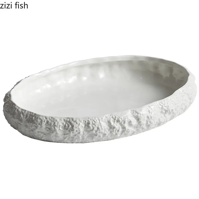 Rock Texture Ceramic Main Dish Plate Kitchen Household Pasta Steak Dish Plate Creative Pure White Characteristic Tableware - BELMA