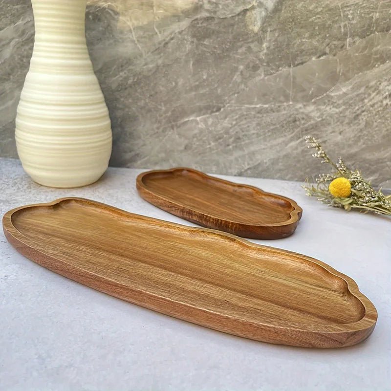 Wooden Tea Coffee Tray Fruit Dessert Candy Plate Wood Decorative Bread Snack Cake Food Dish Trays Tableware - BELMA