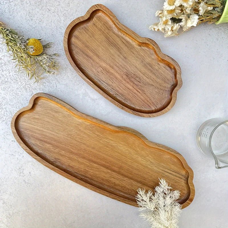 Wooden Tea Coffee Tray Fruit Dessert Candy Plate Wood Decorative Bread Snack Cake Food Dish Trays Tableware - BELMA