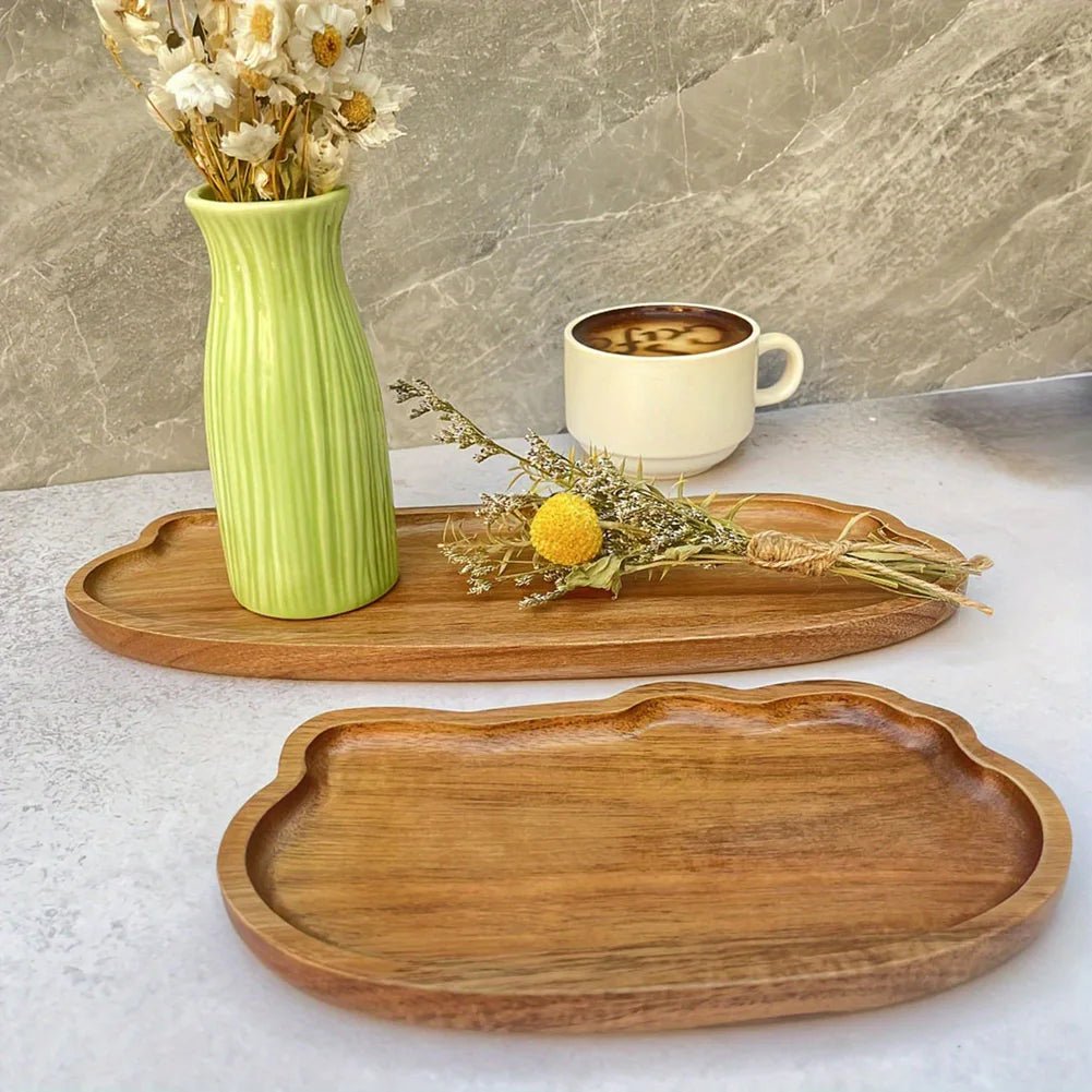 Wooden Tea Coffee Tray Fruit Dessert Candy Plate Wood Decorative Bread Snack Cake Food Dish Trays Tableware - BELMA