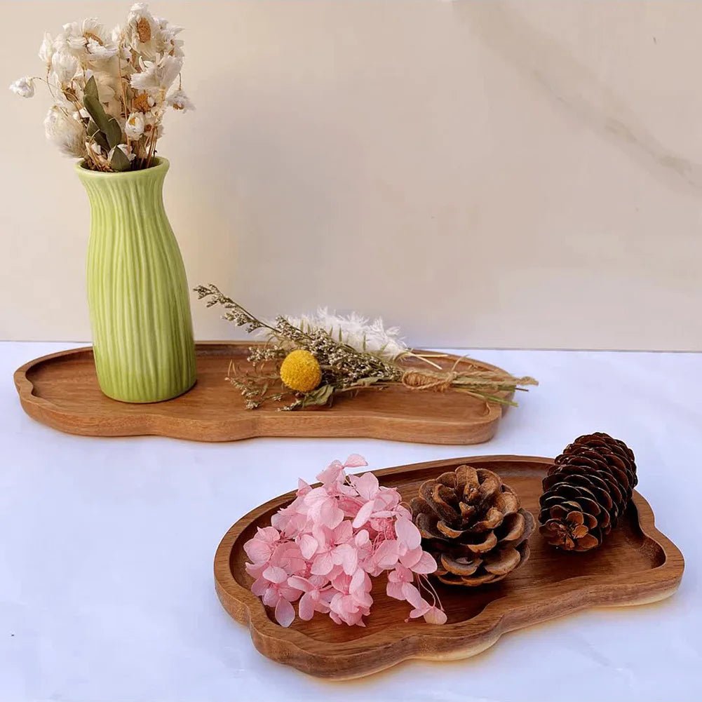 Wooden Tea Coffee Tray Fruit Dessert Candy Plate Wood Decorative Bread Snack Cake Food Dish Trays Tableware - BELMA